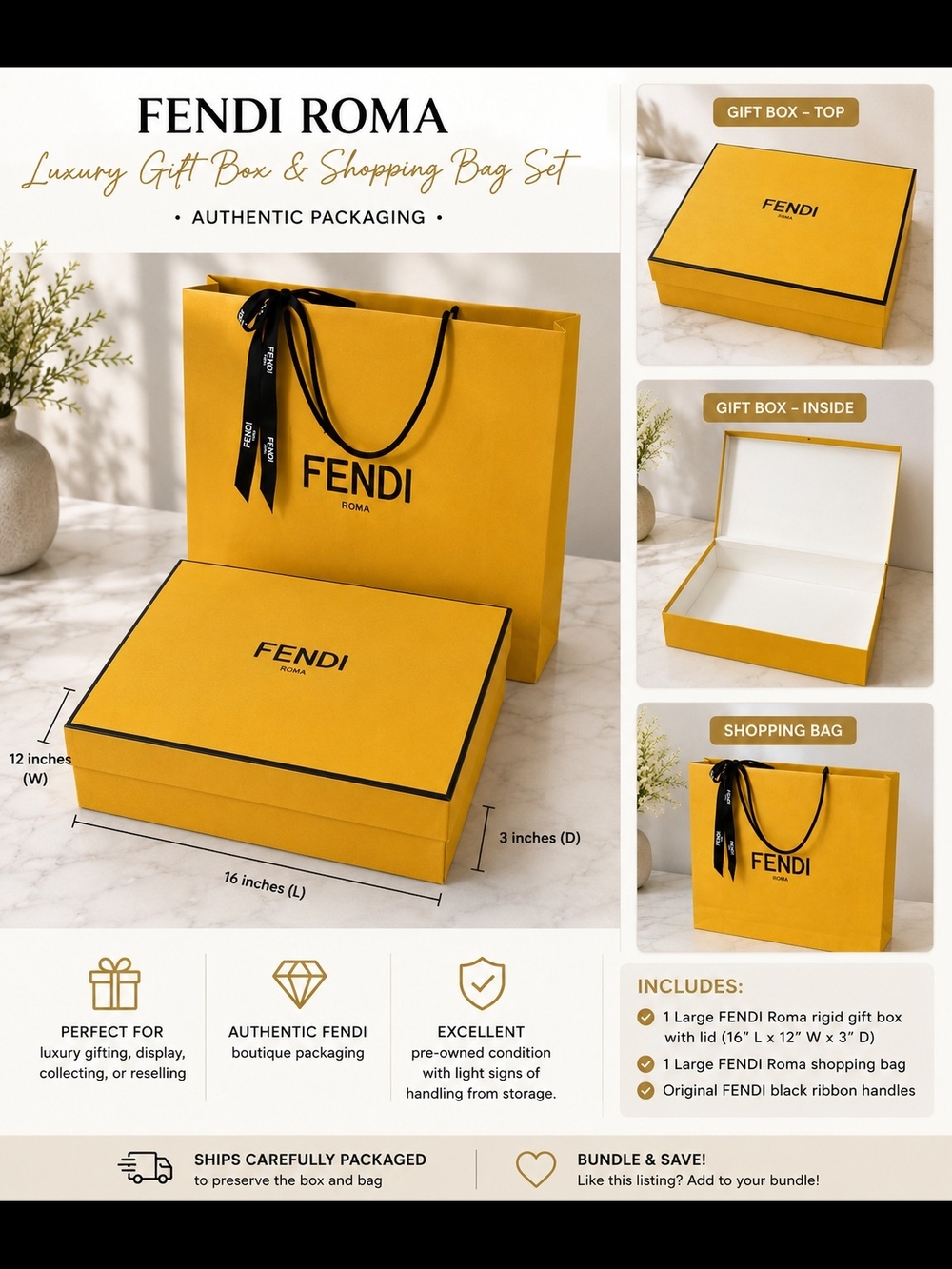 FENDI Roma Luxury Gift Box & Shopping Bag Set – Authentic Boutique Packaging